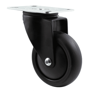 Midnight Black M Series decorative castor, thermoplastic elastomer (TPE) 100mm wheel, plain bearing, swivel plate (powder-coated), black thread guard, load rating 85 kg