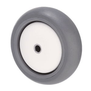 M Series thermoplastic elastomer (TPE) 100 x 40mm wheel, plain bearing, 8mm ID (inside diameter), white thread guard, load rating 85 kg
