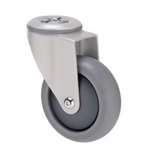 M Series castor, thermoplastic elastomer (TPE) 100mm wheel, plain bearing, swivel bolt hole (powder-coated), graphite thread guard, load rating 85 kg