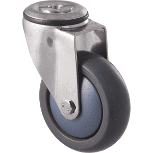 M Series castor, thermoplastic elastomer (TPE) 100mm wheel, stainless steel precision bearing & swivel bolt hole (hex bolt axle), Bluestone thread guard, load rating 85 kg