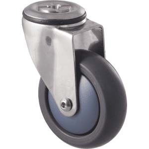 M Series castor, TPE 100mm wheel, stainless steel precision bearing & bolt hole fork, Bluestone thread guard, load rating 85kg
