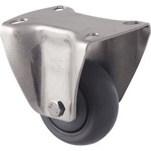M Series castor, thermoplastic elastomer (TPE) stainless steel precision bearing, 75mm stainless steel (hex bolt axle), Bluestone thread guard, load rating 85 kg