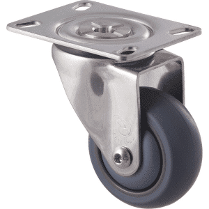 M Series castor, thermoplastic elastomer (TPE) stainless steel precision bearing, 75mm stainless steel, Bluestone thread guard, load rating 85 kg