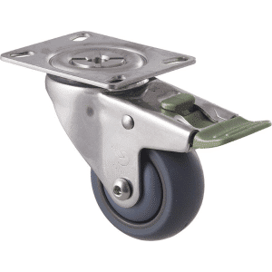 M Series castor, thermoplastic elastomer (TPE) stainless steel precision bearing, 75mm stainless steel, Bluestone thread guard, load rating 85 kg