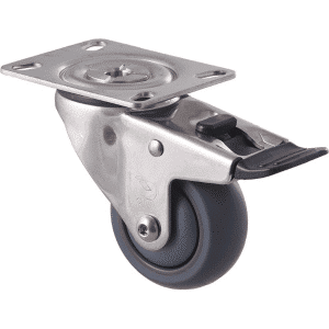 M Series castor, thermoplastic elastomer (TPE) stainless steel precision bearing, 75mm stainless steel, Bluestone thread guard, load rating 85 kg