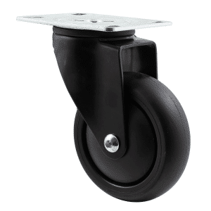 Midnight Black M Series decorative castor, thermoplastic elastomer (TPE) 100mm wheel, precision bearing, swivel plate powder- coated (matte anodic) designer black thread guard, load rating 85 kg
