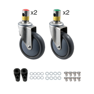 M Series central locking medical castor set, 125mm single wheel short pintle set (set includes 2x total brake, 2x direction lock, 2x transmission levers)