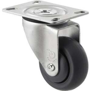 M Series castor, thermoplastic elastomer (TPE) 75mm wheel, precision bearing, swivel plate, black seal & pedal, Chicago screw axle, Bluestone thread guard, load rating 85 kg