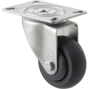M Series castor, thermoplastic elastomer (TPE) 75mm wheel, precision bearing, swivel North American (NA) plate, Bluestone thread guard, load rating 85 kg