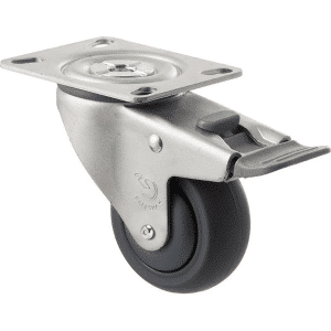 M Series castor, thermoplastic elastomer (TPE) 75mm wheel, precision bearing, swivel North American (NA) plate, grey seal & pedal, Chicago screw axle, Bluestone thread guard, load rating 85 kg
