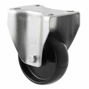 M Series castor, 100mm black nylon wheel, fixed North American (NA) plate, stainless steel axle spacer, 150kg load