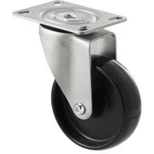 M Series castor, 100mm black nylon wheel, swivel plate, black seal & pedal, stainless steel axle spacer, Chicago screw axle, 150 kg load