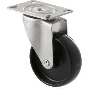 M Series castor, 100mm black nylon wheel, swivel North American (NA) plate, stainless steel axle spacer, Chicago screw axle, 150 kg load