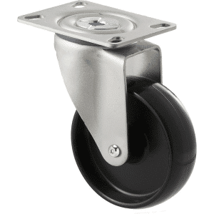 M Series castor, 100mm black nylon wheel, swivel North American (NA) plate, stainless steel axle spacer, Chicago screw axle, 150 kg load