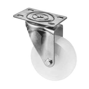 M Series castor, 100mm white nylon wheel, plain bearing, swivel North American (NA) plate, grey seal & pedal, 150 kg load
