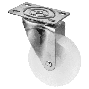 M Series castor, 100mm white nylon wheel, plain bearing, swivel North American (NA) plate, grey seal & pedal, Chicago screw axle, 150 kg load
