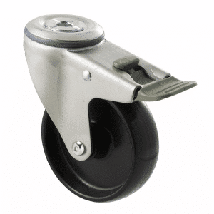 M Series castor, 100mm black nylon wheel, swivel bolt hole, direction lock, Chicago screw axle, 150 kg load