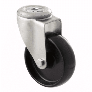 M Series castor, 100mm black nylon wheel, swivel bolt hole, grey seal & pedal, 150 kg load