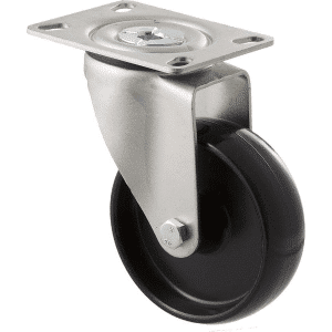 M Series castor, 100mm black nylon wheel, swivel plate, black seal & pedal, 150 kg load