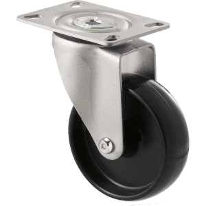 M Series castor, 100mm black nylon wheel, swivel plate, black seal & pedal, Chicago screw axle, 150 kg load