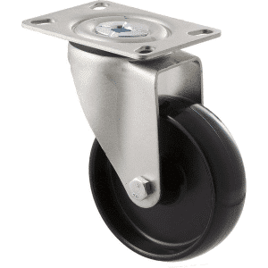 M Series castor, 100mm black nylon wheel, swivel North American (NA) plate, black seal & pedal, 150 kg load