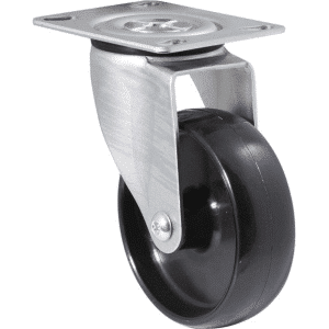 M Series castor, 100mm black nylon wheel, swivel North American (NA) plate, black seal & pedal, Chicago screw axle, 150 kg load