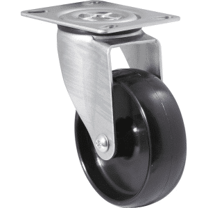 M Series castor, 100mm black nylon wheel, swivel North American (NA) plate, Chicago screw axle, 150 kg load