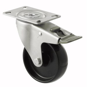 M Series castor, 100mm black nylon wheel, swivel North American (NA) plate, direction lock, 150 kg load