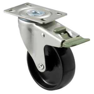 M Series castor, 100mm black nylon wheel, swivel North American (NA) plate, direction lock, Chicago screw axle, 150 kg load