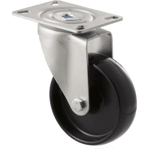 M Series castor, 100mm black nylon wheel, swivel North American (NA) plate, grey seal & pedal, 150 kg load