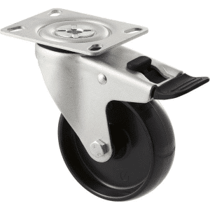 M Series castor, 100mm black nylon wheel, swivel North American (NA) plate, total brake, black seal & pedal, 150 kg load