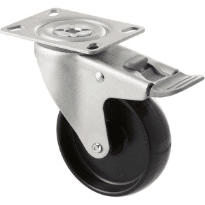 M Series castor, 100mm black nylon wheel, swivel North American (NA) plate, total brake, grey seal & pedal, Chicago screw axle, 150 kg load