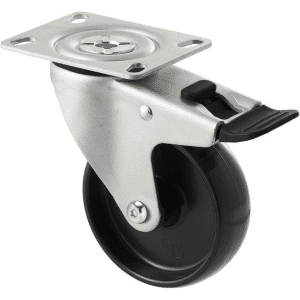 M Series castor, 100mm black nylon wheel, swivel plate, total brake, black seal & pedal, Chicago screw axle, 150 kg load