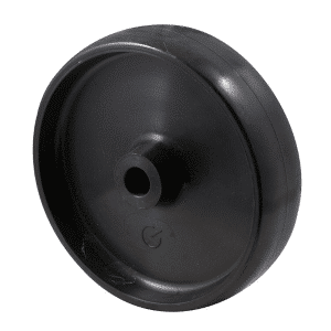 M Series, 125mm black nylon wheel, 40mm hub, 12mm bore reduced to 8mm with stainless steel axle bush, 150 kg load capacity