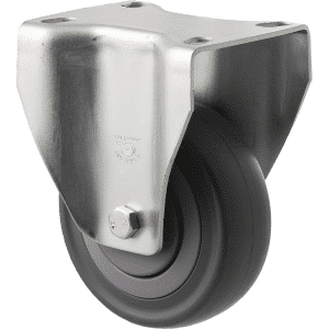 M Series castor, 100mm energy absorbent grey rubber wheel (low-profile tyre), plain bearing, fixed North American (NA) plate, load rating 140 kg