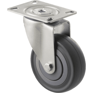 M Series castor, 100mm energy absorbent grey rubber wheel (low-profile tyre), plain bearing, swivel North American (NA) plate, load rating 140 kg