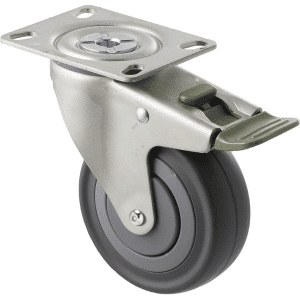 M Series castor, 100mm energy absorbent grey rubber wheel (low-profile tyre), plain bearing, swivel North American (NA) plate, direction lock, Chicago screw axle, load rating 140 kg