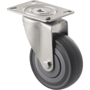 M Series castor, 100mm energy absorbent grey rubber wheel (low-profile tyre), plain bearing, swivel North American (NA) plate, grey seal & pedal, load rating 140 kg