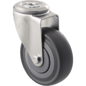 M Series castor, 100mm energy absorbent grey rubber wheel (low-profile tyre), precision bearing, thread guard, swivel bolt hole grey seal & pedal, load rating 140 kg
