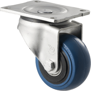 O Series castor, 100mm hi-res blue rubber wheel, precision bearing, swivel North American (NA) plate, 300 kg load