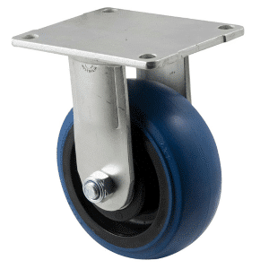 H Series castor, 125mm hi-res blue rubber wheel, precision bearing, fixed North American (NA) plate, 350 kg load