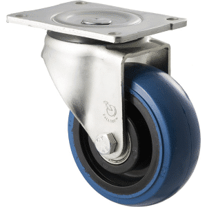 O Series castor, 125mm hi-res blue rubber wheel, precision bearing, swivel North American (NA) plate, 350 kg load