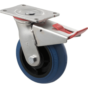 H Series castor, 150mm hi-res blue rubber wheel, precision bearing, swivel plate, total brake, 400 kg load