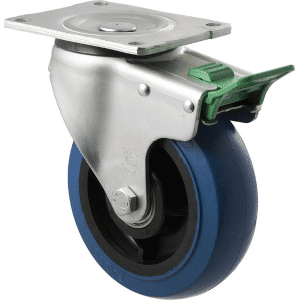 O Series castor, 150mm hi-res blue rubber wheel, precision bearing, swivel plate, direction lock, 400 kg load