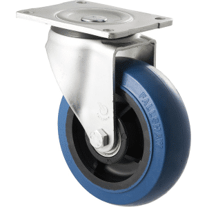 O Series castor, 150mm hi-res blue rubber wheel, precision bearing, swivel North American (NA) plate, 400 kg load