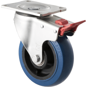O Series castor, 150mm hi-res blue rubber wheel, precision bearing, swivel North American (NA) plate, total brake, 400 kg load
