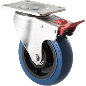 O Series castor, 150mm hi-res blue rubber wheel, precision bearing, swivel plate, total brake, 400 kg load