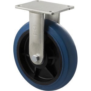 H Series castor, 200mm hi-res blue rubber wheel, precision bearing, fixed North American (NA) plate, 400 kg load