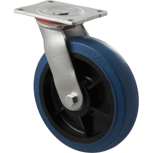 H Series castor, 200mm hi-res blue rubber wheel, precision bearing, swivel North American (NA) plate, 400 kg load