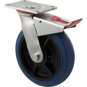H Series castor, 200mm hi-res blue rubber wheel, precision bearing, swivel North American (NA) plate, total brake, 400 kg load